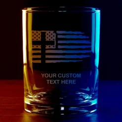 Christian Cross US Flag Personalized 14 oz. Double Old Fashioned Glass