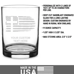 Christian Cross US Flag Personalized 14 oz. Double Old Fashioned Glass