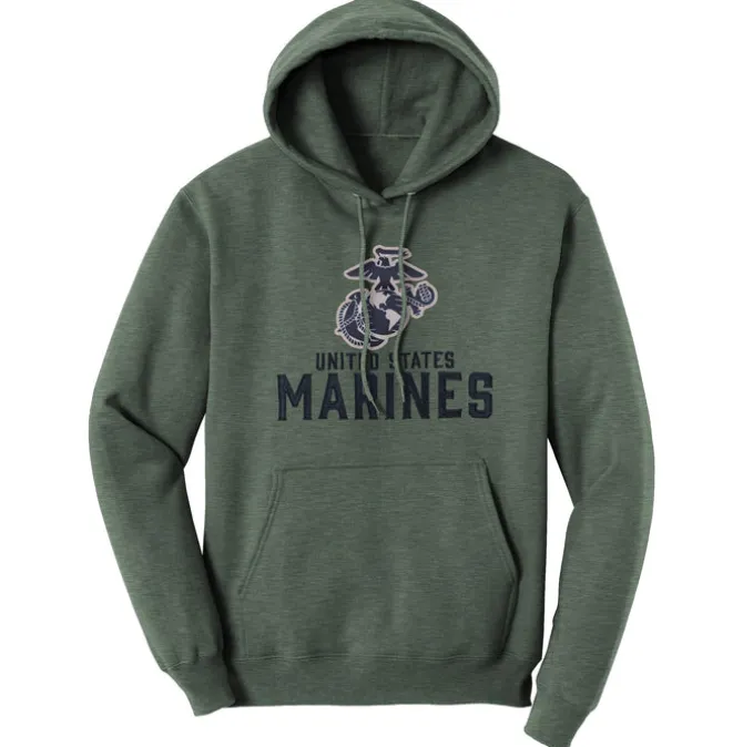 7.62 Design USMC Heather Green Applique Unisex Hoodie