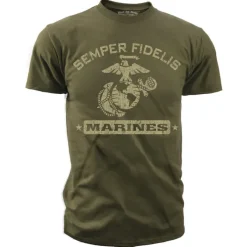 Men's Marines T-Shirt - United States Marines Semper Fidelis Retro Men's USMC Olive