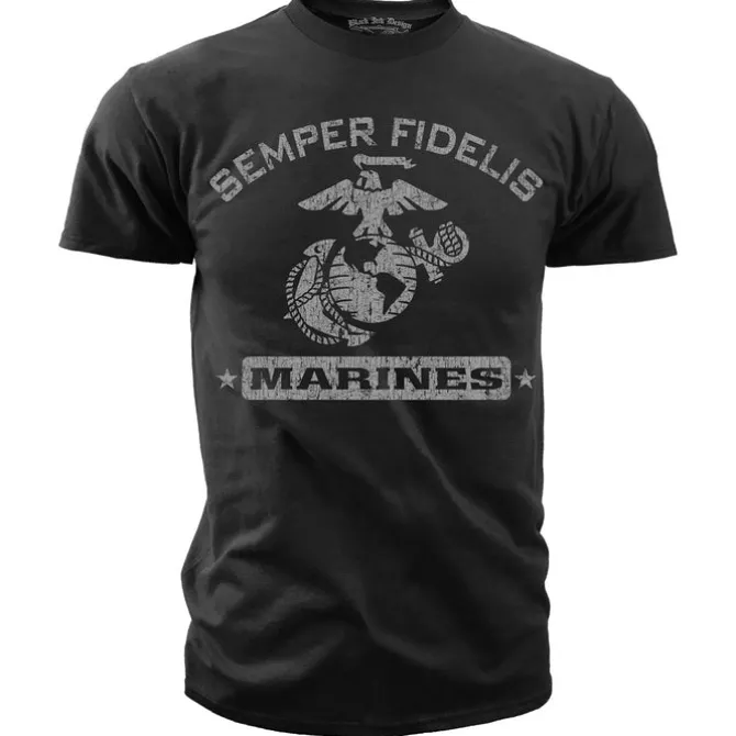 Men's Marines T-Shirt - United States Marines Semper Fidelis Retro Men's USMC Olive