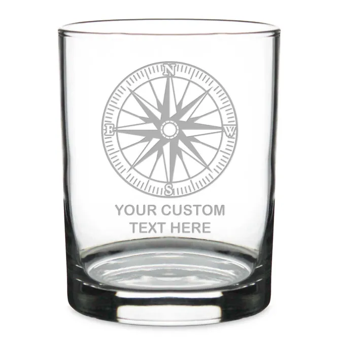 Nautical Compass Personalized 14 oz. Double Old Fashioned Whiskey Glass