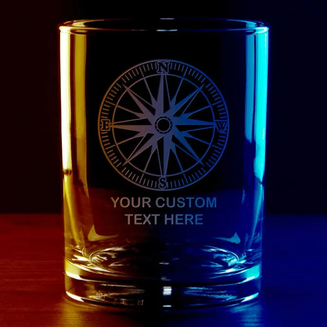 Nautical Compass Personalized 14 oz. Double Old Fashioned Whiskey Glass