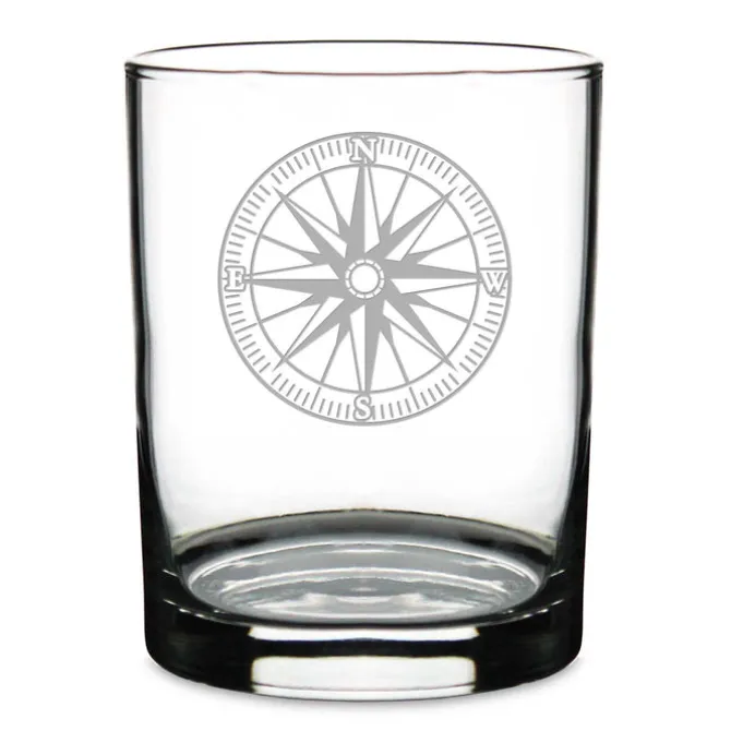 Nautical Compass Personalized 14 oz. Double Old Fashioned Whiskey Glass