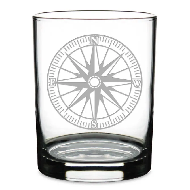 Nautical Compass Personalized 14 oz. Double Old Fashioned Whiskey Glass
