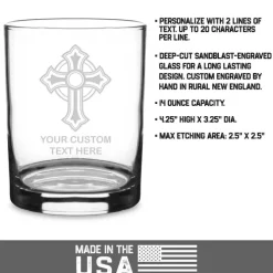 Ornate Christian Cross Personalized 14 oz. Double Old Fashioned Glass