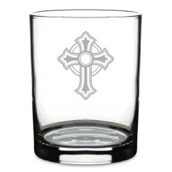 Ornate Christian Cross Personalized 14 oz. Double Old Fashioned Glass