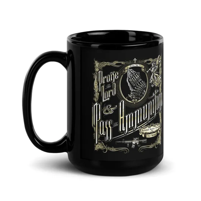 Praise The Lord & Pass The Ammo Patriotic 15oz Coffee Mug by 7.62 Design