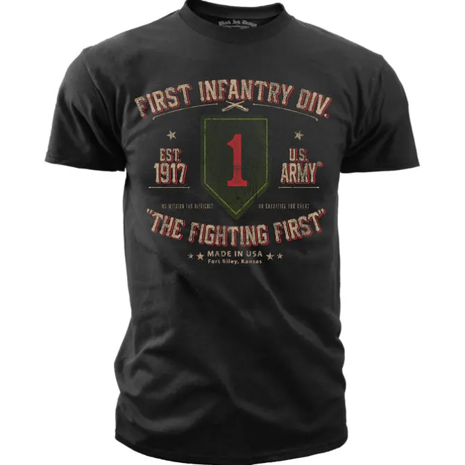 1st Infantry Retro Men's Army T-Shirt - Black Ink Mens T-Shirt