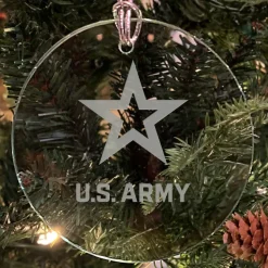 U.S. Army 'Pick Your Design' 3" Round Etched Glass Christmas Tree Ornament
