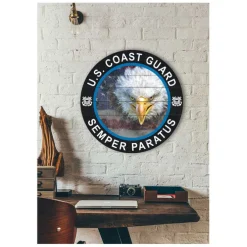 U.S. Coast Guard Eagle Flag 20 x 20 inch Wood Sign- Made In The USA