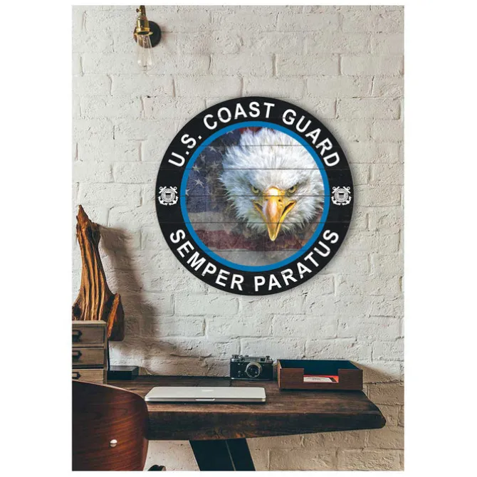 U.S. Coast Guard Eagle Flag 20 x 20 inch Wood Sign- Made In The USA
