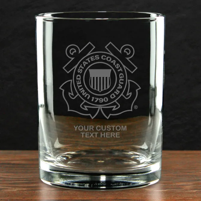 US Coast Guard Logo Personalized 14 oz. Double Old Fashioned Glass
