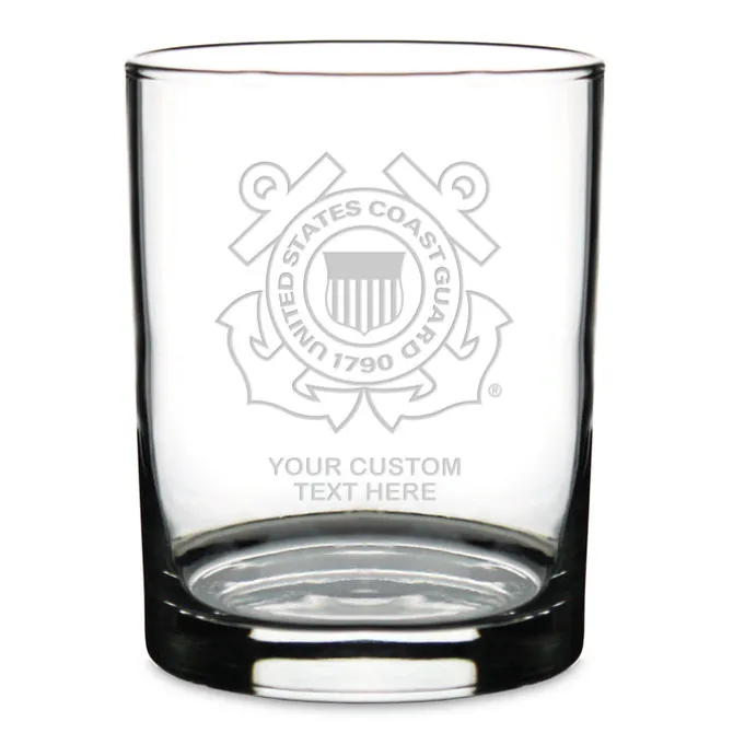 US Coast Guard Logo Personalized 14 oz. Double Old Fashioned Glass