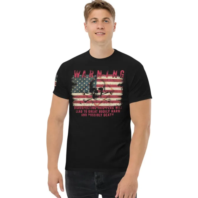 US Flag Warning Made To Order Patriotic Men's Tee