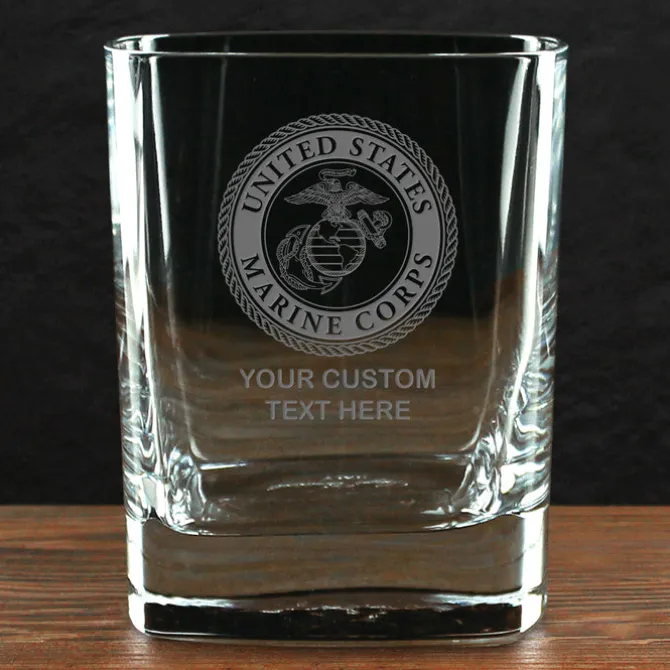 US Marine Corps 'Build Your Glass' Personalized 11.5 oz. Square Double Old Fashioned Whiskey Glass