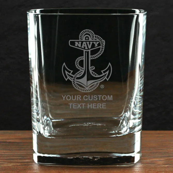 US Navy 'Build Your Glass' Personalized 11.75 oz. Square Double Old Fashioned Glass
