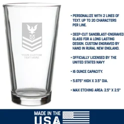 US Navy 'Build Your Glass' Personalized 16 oz Pint Glass