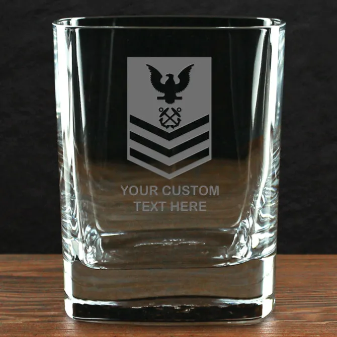 US Navy 'Build Your Glass' Personalized 11.75 oz. Square Double Old Fashioned Glass