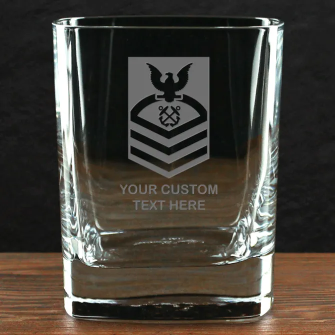 US Navy 'Build Your Glass' Personalized 11.75 oz. Square Double Old Fashioned Glass
