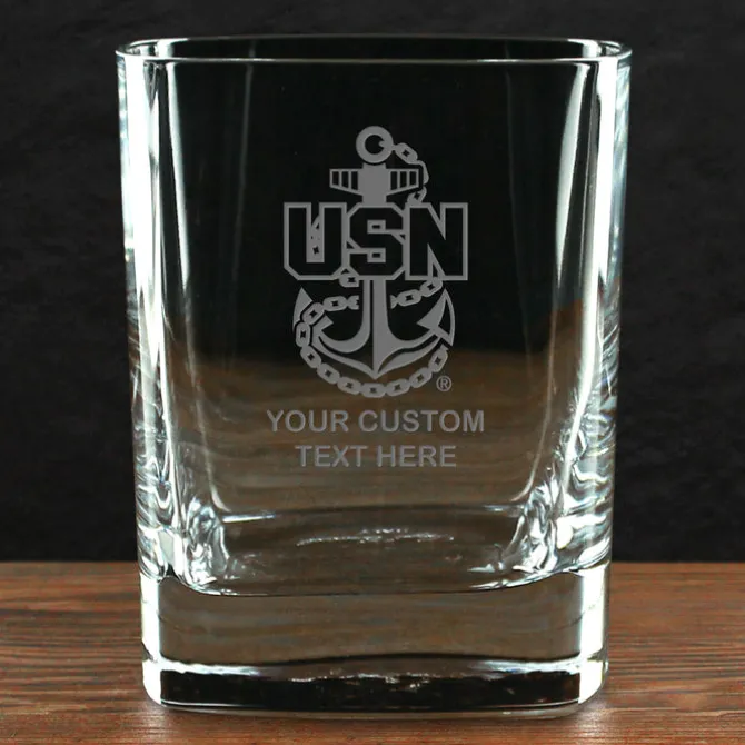 US Navy 'Build Your Glass' Personalized 11.75 oz. Square Double Old Fashioned Glass