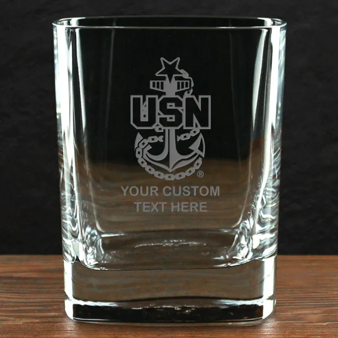 US Navy 'Build Your Glass' Personalized 11.75 oz. Square Double Old Fashioned Glass