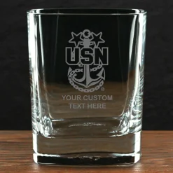 US Navy 'Build Your Glass' Personalized 11.75 oz. Square Double Old Fashioned Glass