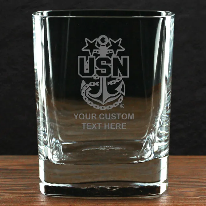 US Navy 'Build Your Glass' Personalized 11.75 oz. Square Double Old Fashioned Glass