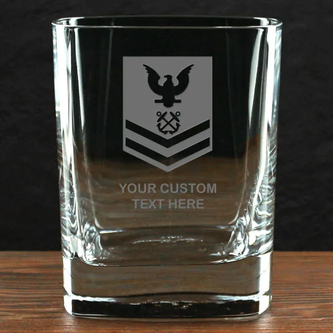 US Navy 'Build Your Glass' Personalized 11.75 oz. Square Double Old Fashioned Glass