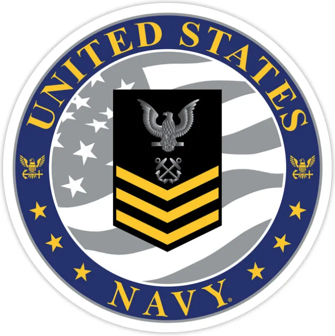 US Navy E-6 Petty Officer First Class (GLD) 3.5" Decal by 7.62 Design