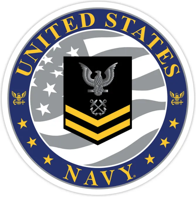 US Navy E-5 Petty Officer Second Class (GLD) 3.5" Decal by 7.62 Design