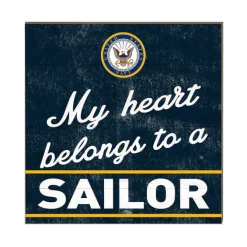 U.S. Navy My Heart Belongs To A Sailor 10 x 10 inch Wood Sign