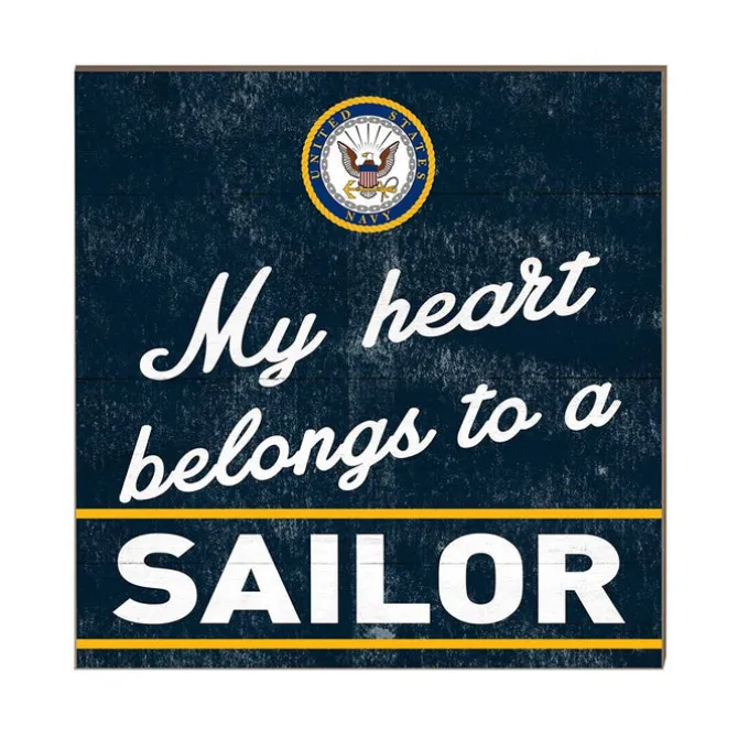 U.S. Navy My Heart Belongs To A Sailor 10 x 10 inch Wood Sign