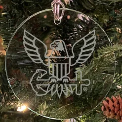 U.S. Navy 'Pick Your Design' 3" Round Etched Glass USN Christmas Tree Ornament