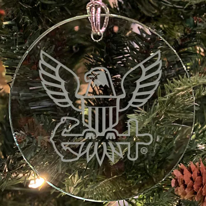 U.S. Navy 'Pick Your Design' 3" Round Etched Glass USN Christmas Tree Ornament