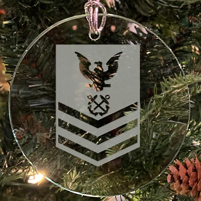 U.S. Navy 'Pick Your Design' 3" Round Etched Glass USN Christmas Tree Ornament