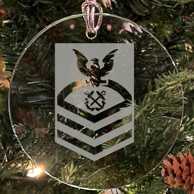 U.S. Navy 'Pick Your Design' 3" Round Etched Glass USN Christmas Tree Ornament