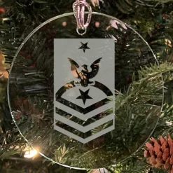 U.S. Navy 'Pick Your Design' 3" Round Etched Glass USN Christmas Tree Ornament