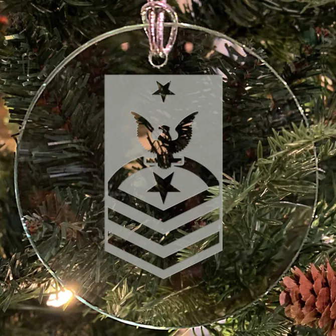 U.S. Navy 'Pick Your Design' 3" Round Etched Glass USN Christmas Tree Ornament