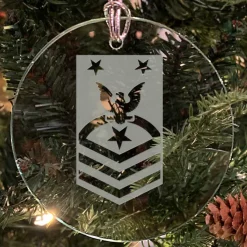 U.S. Navy 'Pick Your Design' 3" Round Etched Glass USN Christmas Tree Ornament