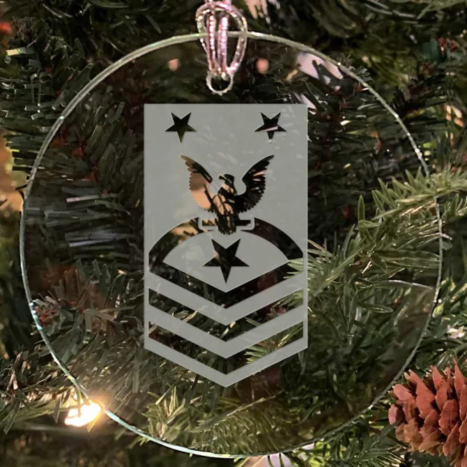 U.S. Navy 'Pick Your Design' 3" Round Etched Glass USN Christmas Tree Ornament