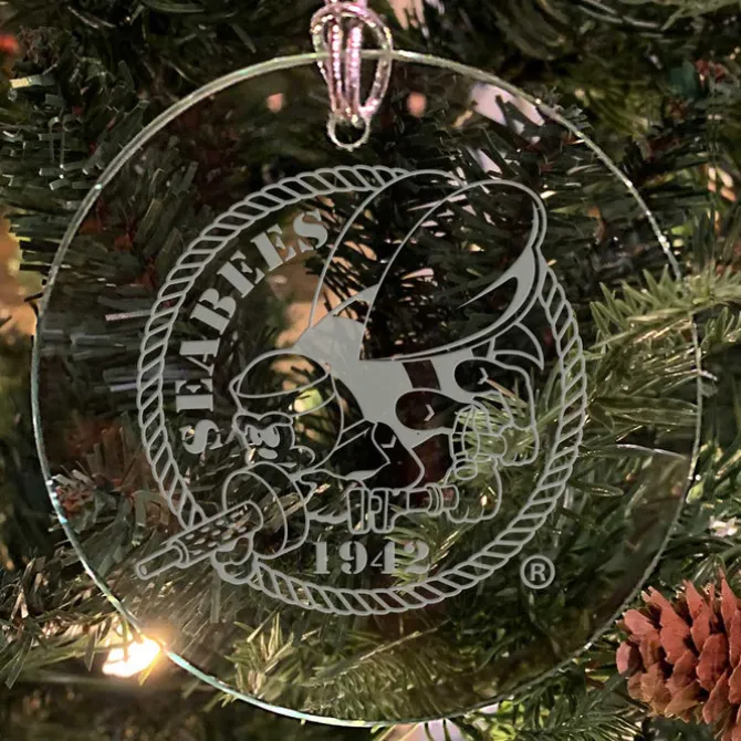 U.S. Navy 'Pick Your Design' 3" Round Etched Glass USN Christmas Tree Ornament