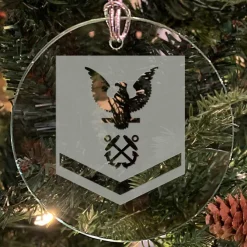 U.S. Navy 'Pick Your Design' 3" Round Etched Glass USN Christmas Tree Ornament