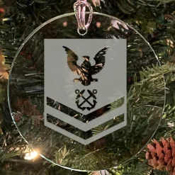U.S. Navy 'Pick Your Design' 3" Round Etched Glass USN Christmas Tree Ornament