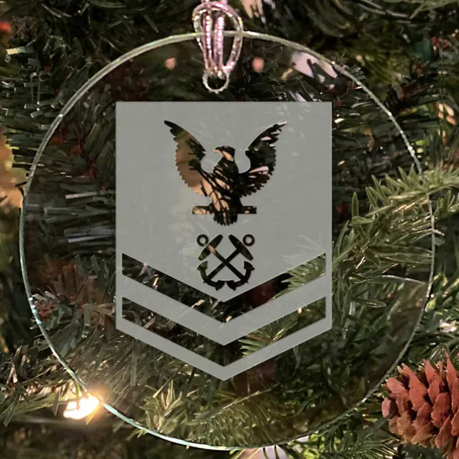 U.S. Navy 'Pick Your Design' 3" Round Etched Glass USN Christmas Tree Ornament
