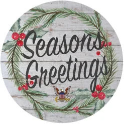 U.S. Navy Weathered Seasons Greetings 20 x 20 inch Wood Sign- Made In The USA