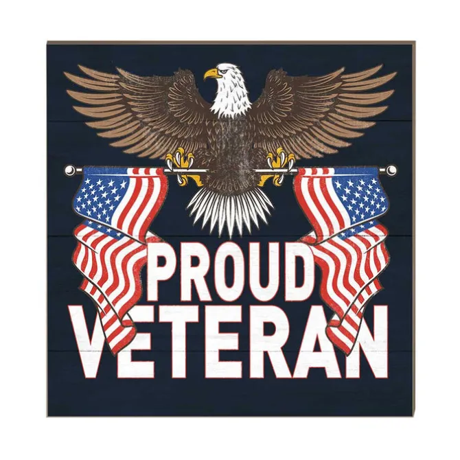 U.S. Proud Veteran 10 x 10 inch Wood Sign - Made In The USA
