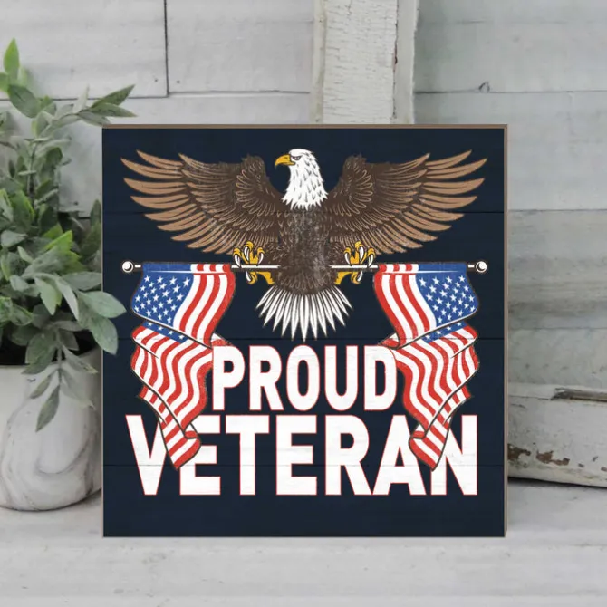 U.S. Proud Veteran 10 x 10 inch Wood Sign - Made In The USA