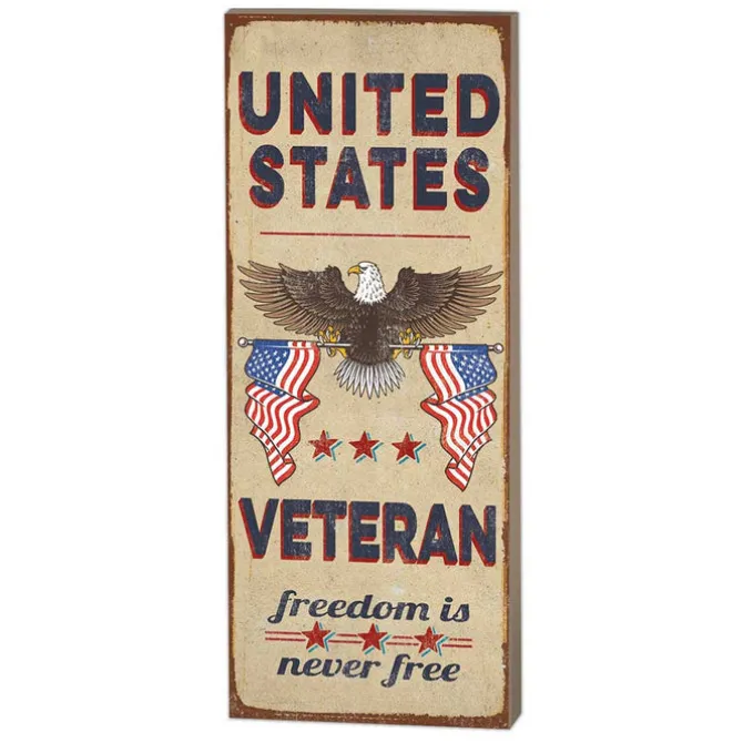 U.S. Veteran Land of the Free 7 x 18 inch Wood Sign- Made In The USA