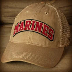 USMC Arched Semper Fi Vintage Trucker Hat - Khaki